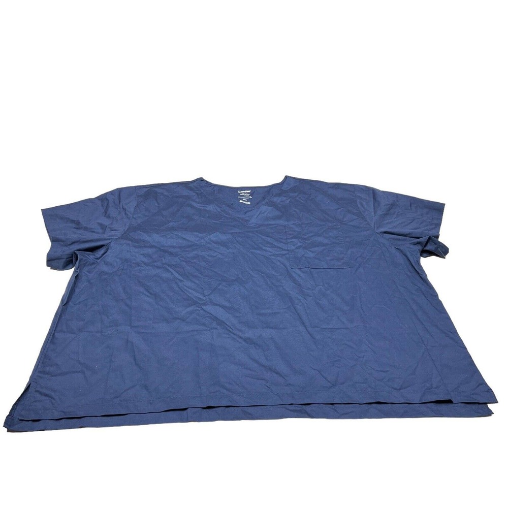Landau All Day Unisex V-Neck Scrub Top Size 5XL Navy Blue Short Sleeve- 4139 NEW